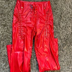 Red pleather pants